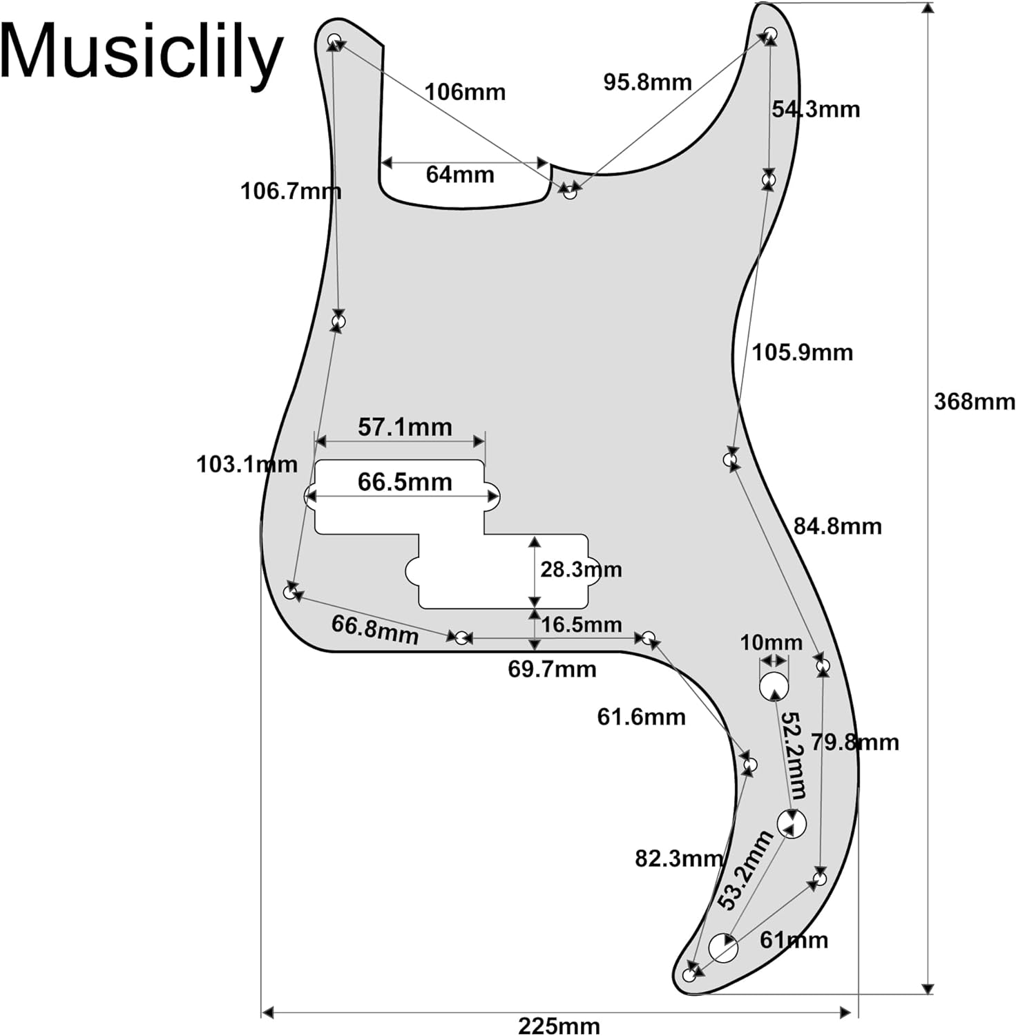 Musiclily 13 Hole P Bass Pickguard for Fender American/Mexican Standard Precision Bass,4Ply White Pearl image number 3