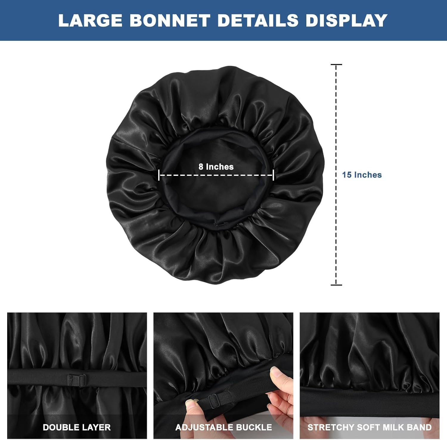 Bonnet for Men, Double Layer Hair Bonnet for Sleeping Adjustable Silk Satin Sleep Bonnet with Elastic Band image number 1