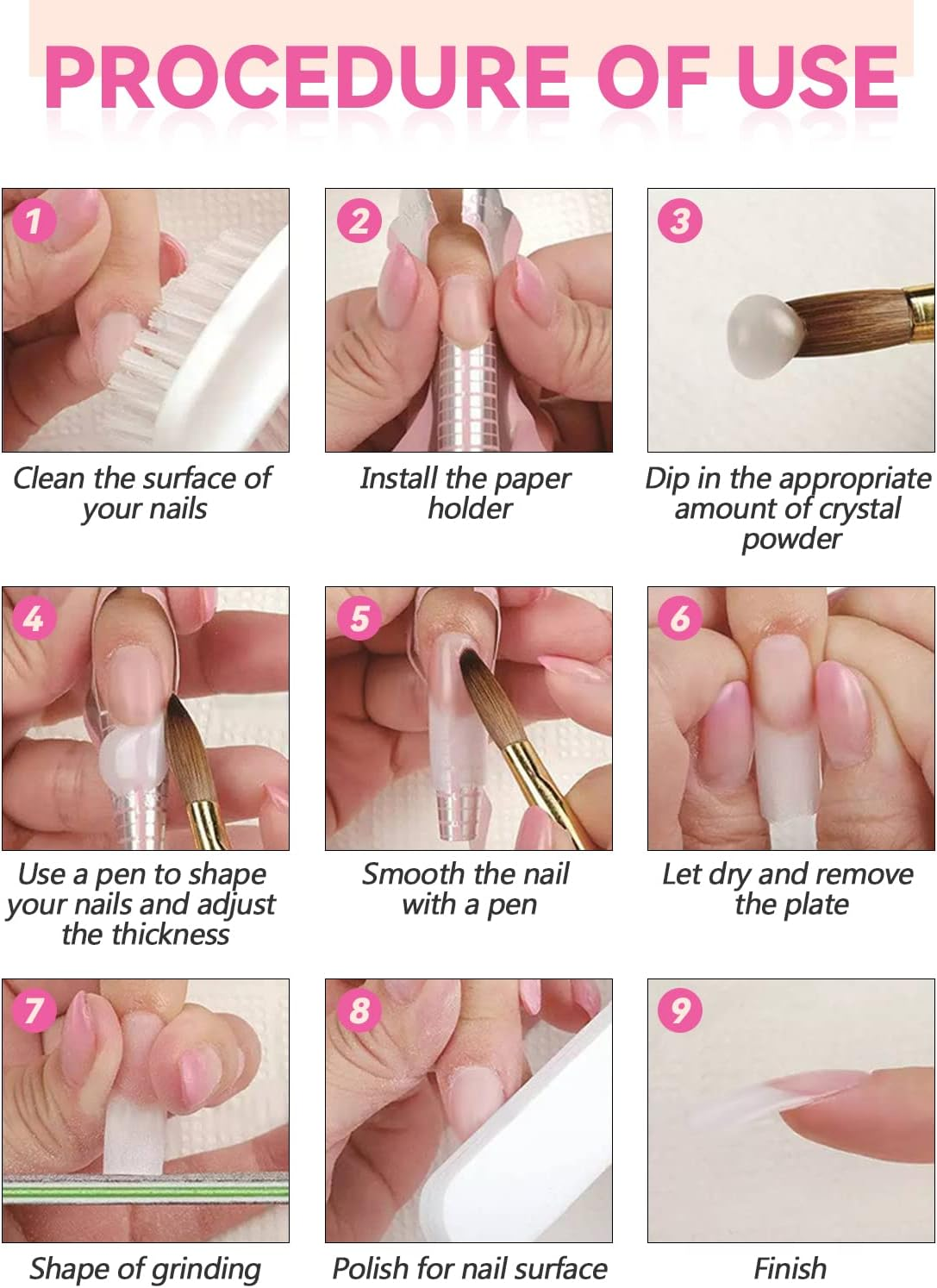 EBANKU Acrylic Powder Set, 4 Colors Acrylic Nail Powder Professional Acrylic Powder for Nail Acrylic Extension, Nail Carving, Long-Lasting, No Nail Lamp Needed image number 6