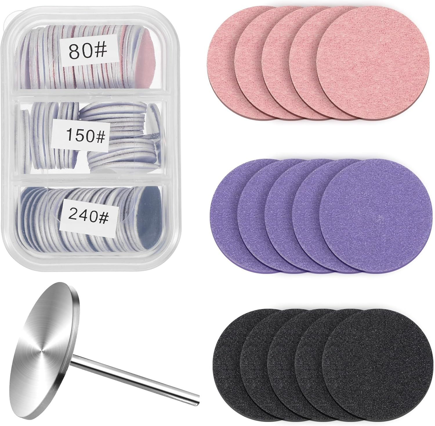72Pcs Sanding Paper Discs with Metal Nail Drill Bit 25Mm Replacement Sandpaper Disk for Manicure Pedicure Sanding Discs Bits for Electric Callus Foot File Remover Tool (#80#150#240 Grit) image number 4