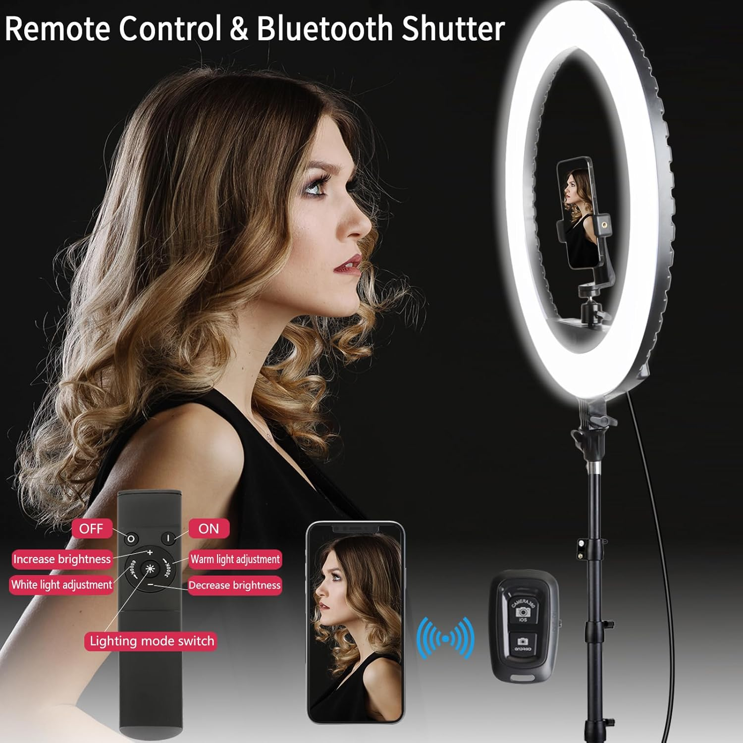 21 Inch LED Ring Light with Tripod Stand, Video Ring Light for Selfie Photography Vlog Recording Conference Meeting Studio Portrait Youtube Tiktok Makeup with Carrying Bag and Remote Control, CRI>97 image number 2