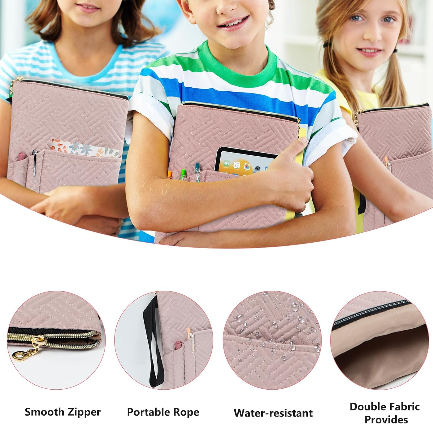 Book Sleeve with Zipper, 11"X9" Padded Book Protector, Washable Quilted Book Covers for Paperbacks, Book Pouch with Pockets for Book Lover Gifts image number 3