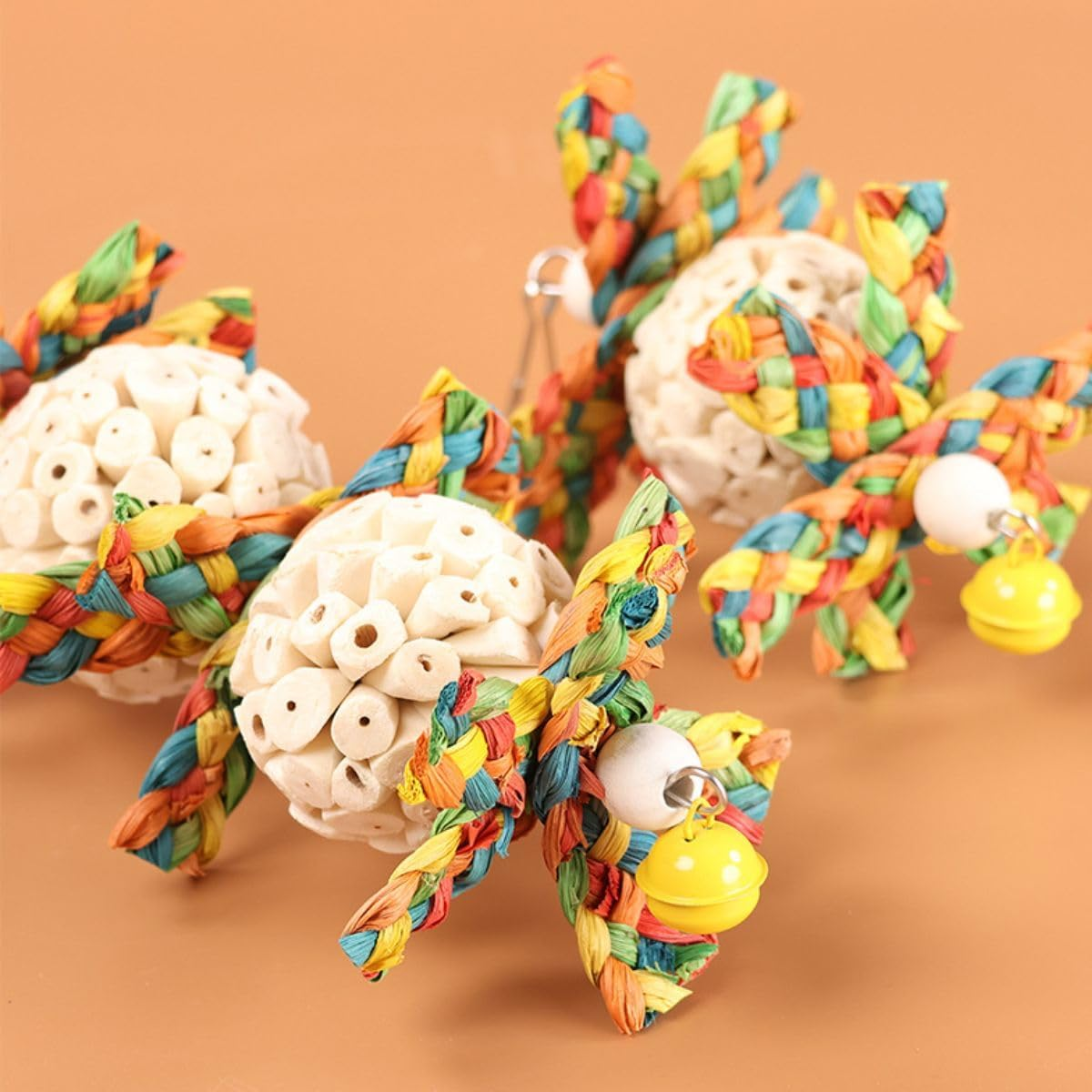 Bird Toys Conure Toys Hanging Natural Soft Sola Ball Natural Corn Husk Beak Chew Shred Colorful Forage Toys for Parrots, Cockatiel, Conure, Love Birds,Parakeets,Budgie and Other Small Birds (L) image number 1