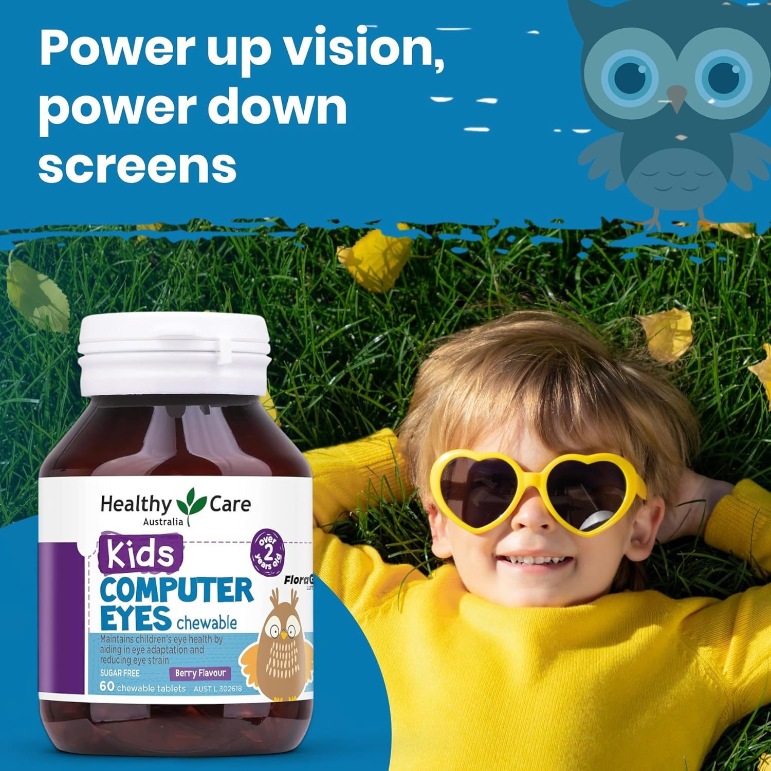 Healthy Care Kids Computer Eyes Chewable Tablets - Supports Eye Health and Provides Strain Relief - Premium Dietary Supplement - All-Natural Ingredients - 60 Tablets - Berry Flavour image number 3