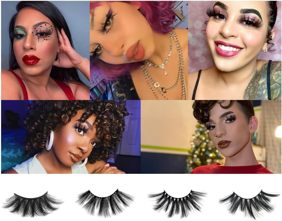 25Mm Lashes, 6D Faux Mink Dramatic Eyelashes Pack, Big Fluffy Volume Lashes, Long Thick Criss-Cross Wispy Lashes, Handmade False Eyelashes for Eye Makeup, 4 Pairs of Mink Hair Lashes Extension (6DX05) image number 1