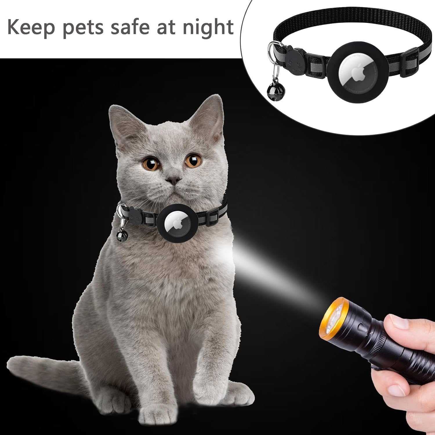 Airtag Cat Collar Breakaway, Reflective Kitten Collar with Apple Air Tag Holder and Bell for Girl Boy Cats image number 3