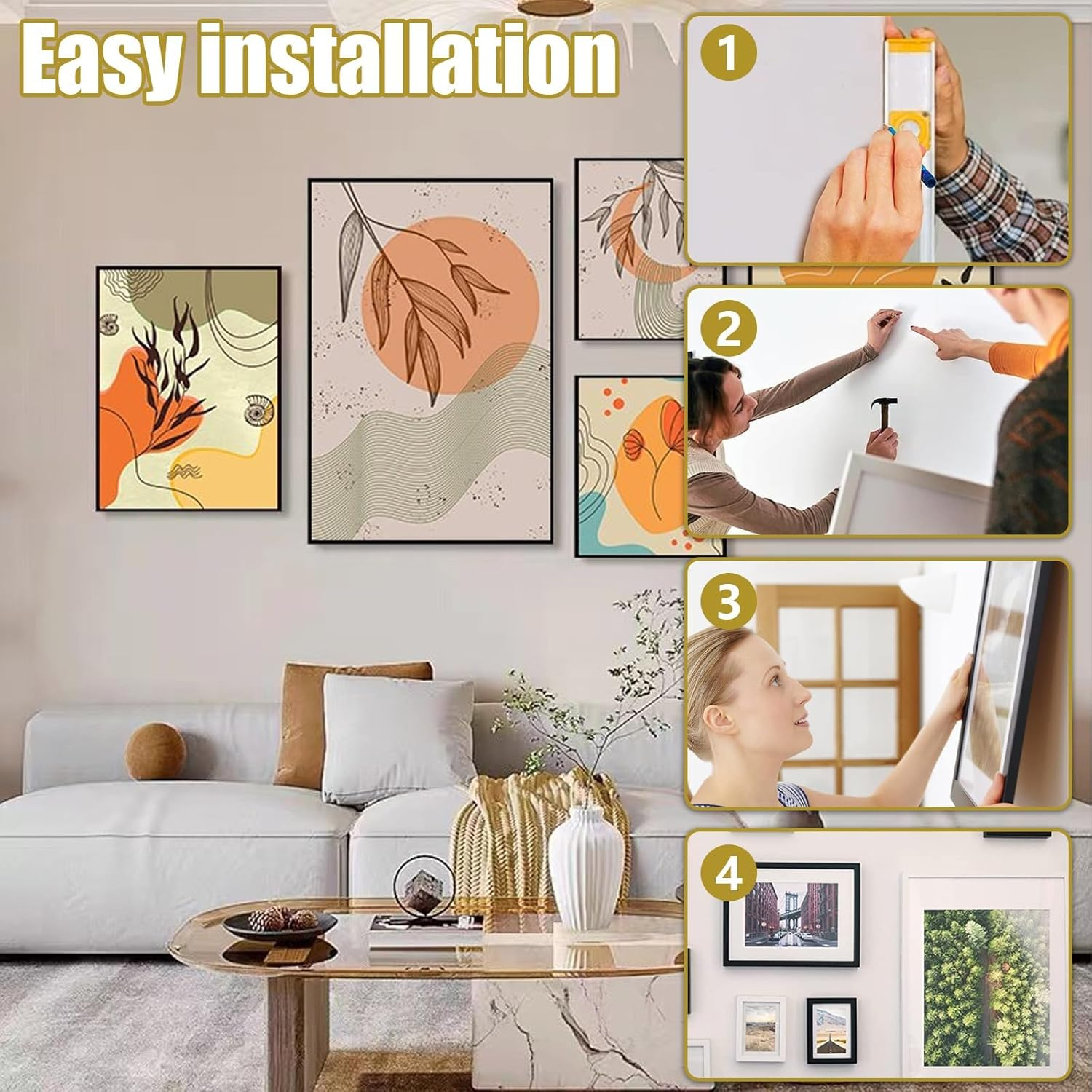 Picture Hanging Nails Kit, 120 Pcs Brass Head Picture Hanging Nails, Wall Decorative Nails for Photo Picture Frame Hanging image number 3