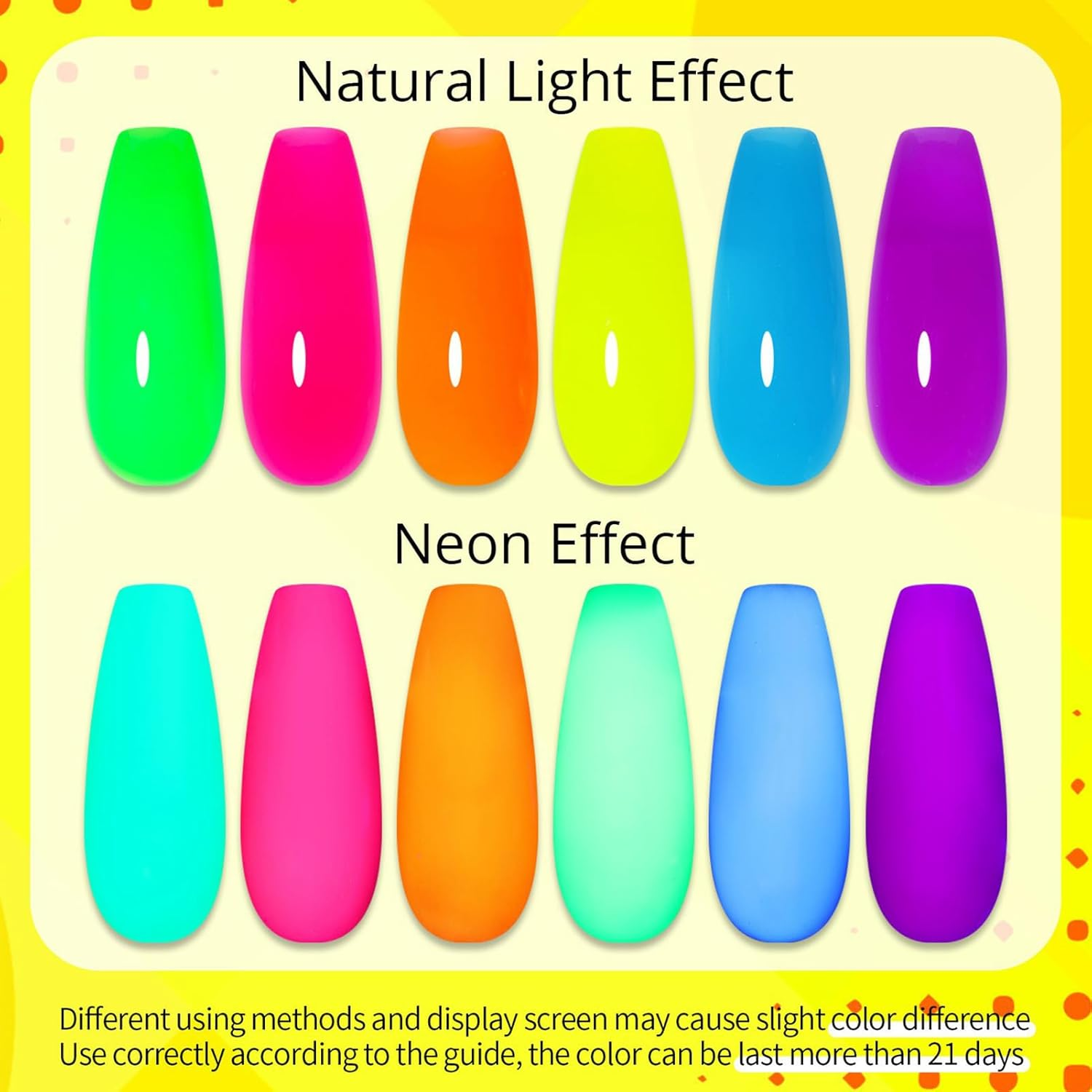 Semi-Permanent Gel Polish &ndash; UV Formula, Fluorescent, Shiny | Set of 6 Colours with Shiny Flakes Effect in the Dark, Durable Adhesive for Nail Reconstruction and Professional Female Quick Manicure image number 1