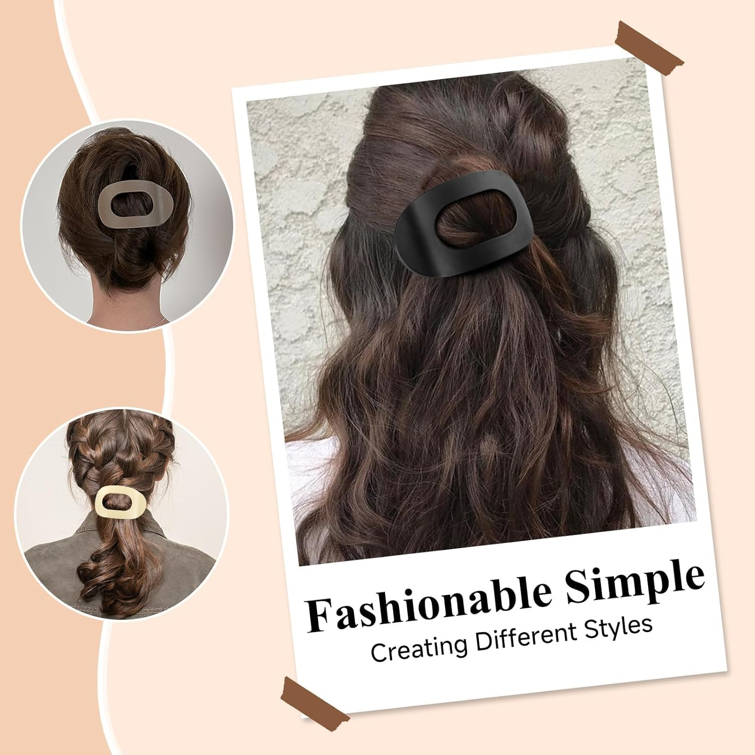 4 Pieces Flat Hair Claws for Women, Strong Hold Women Hair Clips Ladies, Matte Large Hair Clip for Thin and Thick Hair, Curved Design for Lying and Driving (Neutral) image number 2