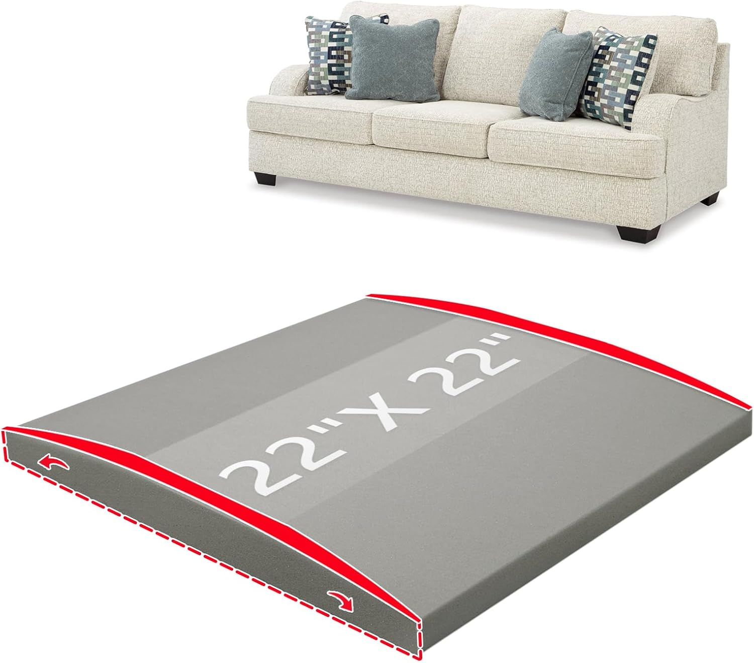 HAVARGO Couch Cushion Support High Density Foam 22X22X2.4 Inches Sofa Couch Supports for Sagging Cushions Light Grey 1Pc with anti Slip Mesh Fabric image number 1