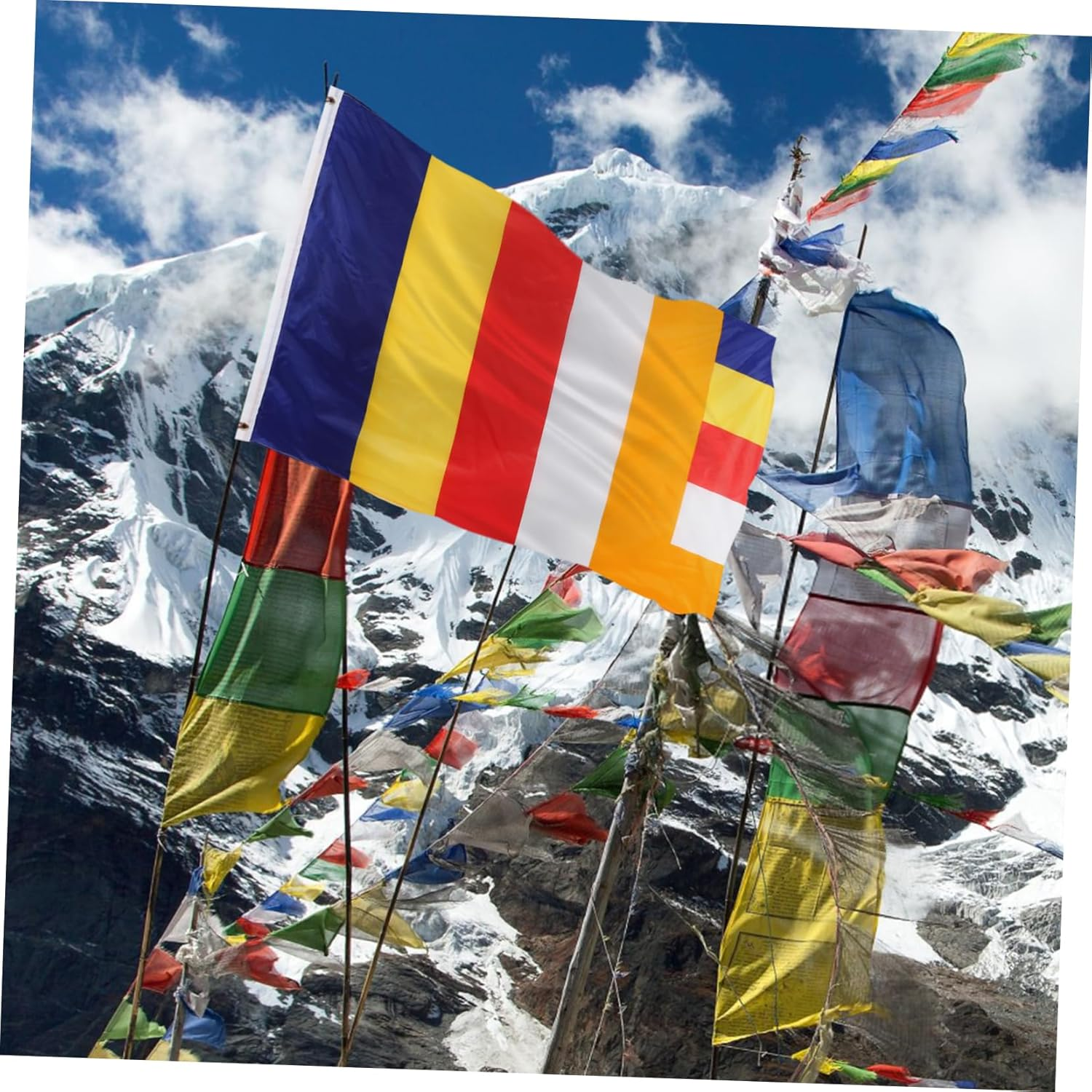 OFFSCH Polyester Buddhist Flag for Outdoor Decoration Blessing Banner with Vibrant Colors Ideal for Temples Gardens and Meditation Spaces Tibetan Design image number 1