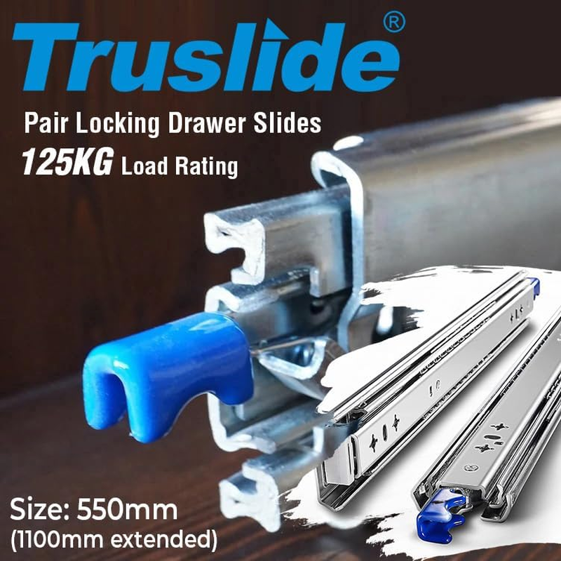 TRUSLIDE&reg; Locking Drawer Slides 550Mm (1100Mm Extended) 125KG Heavy Duty Draw Slide image number 5