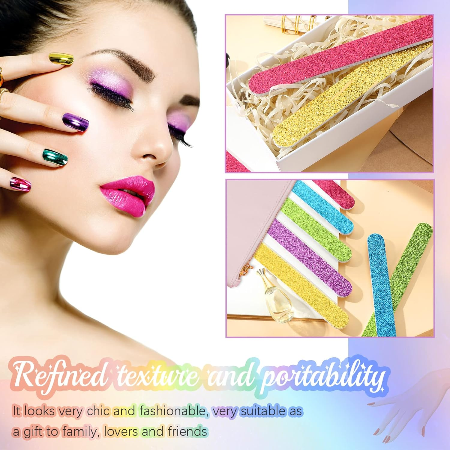 50 Pieces Glitter Nail File Colorful Strips Nail Bulk, Manicure and Pedicure Nail Buffers, Double Sided Filer for Women Shaping Smoothing Toenails and Fingernails image number 6