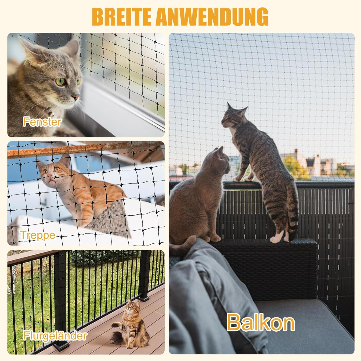 Imeshbean Cat Net for Balcony, 4 X 3 M Cat Net, Wire Reinforced Safety Net, Balcony Net with Mounting Rope and Accessories, Cat Protective Net, Bird Protection Net for Windows, Patio, Garden (4 X 3 M) image number 4