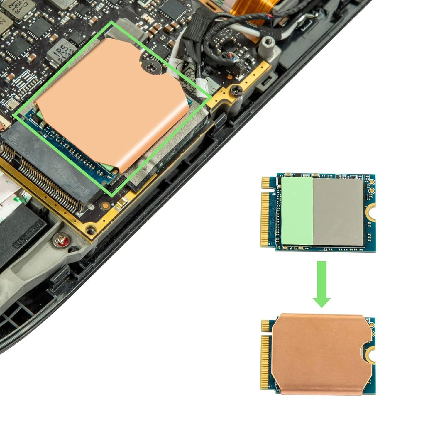 SSD Heatsink Thermal Pad for Steamdeck ROG All, M.2 2230 NVME SSD Copper Heat Sink Cooling Thermal Paste Back Cover Opening Tool, Easy to Install image number 2