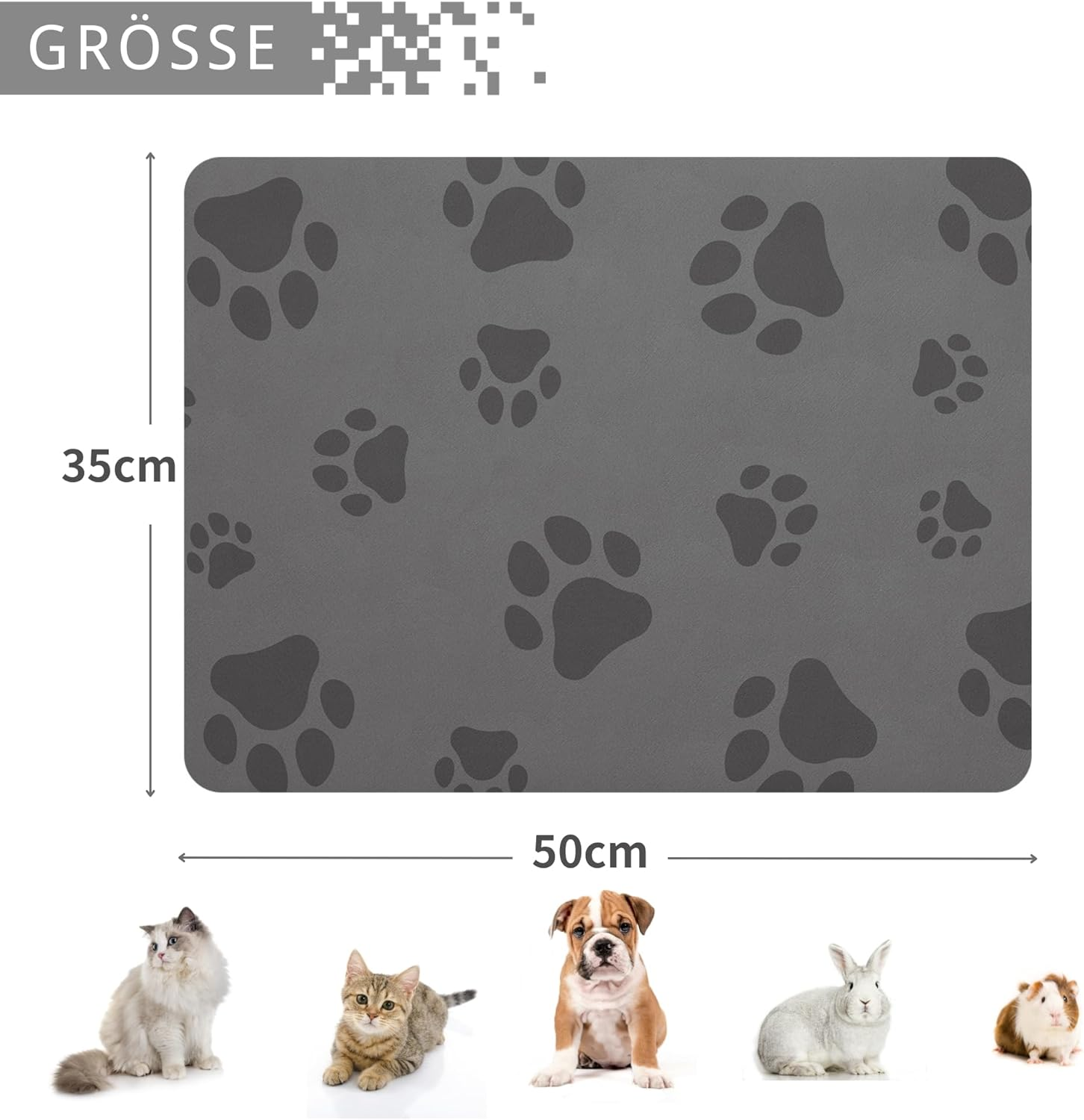 Bowl Mat, Cat Feeding Bowl Mat, 50 X 35 Cm, Waterproof Pet Feeding Mats, Non-Slip Mat, Cat Bowl, Feeding Mat, Cat Food, Feeding Bowl Mat (Grey) image number 2