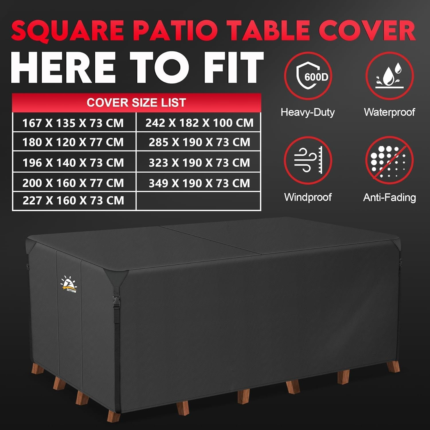 Zettum Patio Furniture Cover Rectangle - 600D Outdoor Table Cover Waterproof & Heavy Duty, Lawn Furniture Set Covers for outside Rectangular Dining Table and Chairs Seating Combo - 242 X 182 X 100 CM image number 6