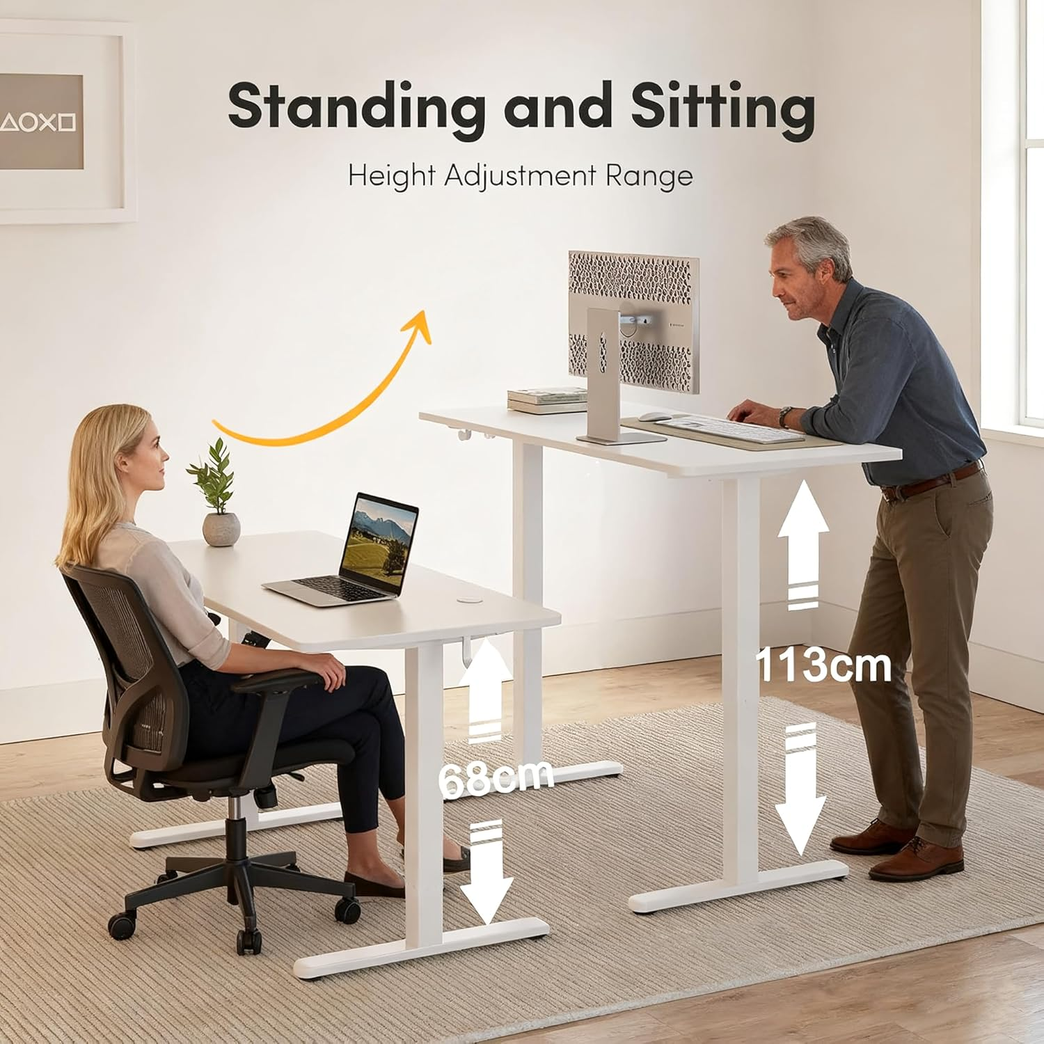 CKIKH Electric Standing Desk Adjustable Height Sit and Stand Desk Home Office Desk Ergonomic Workstation Computer Desk for Office Gaming Strong Capacity (White01, 120CM) image number 4