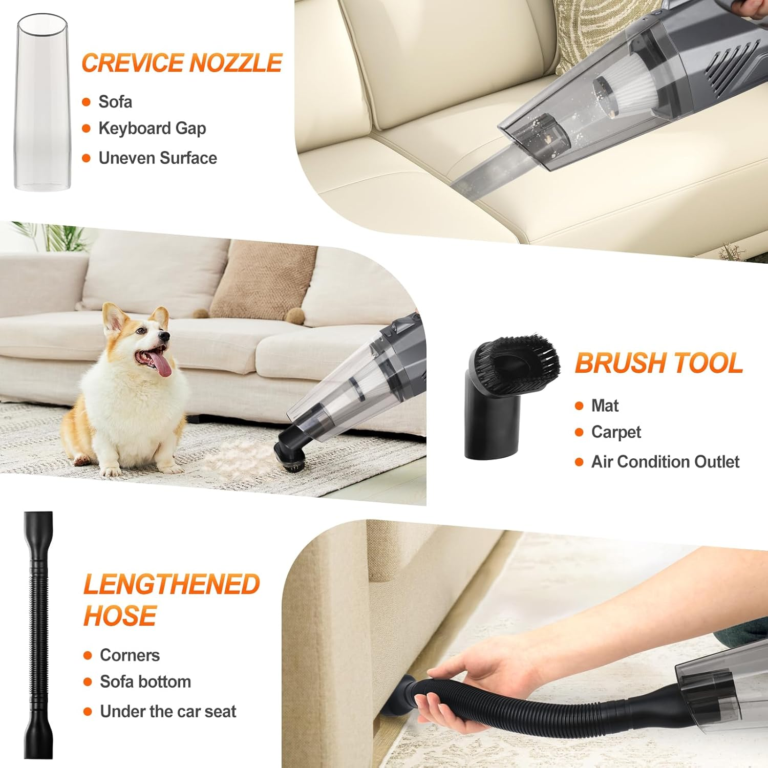 Handheld Vacuum Cleaner Portable Rechargeable with Washable HEPA Filter, Cordless Car Vacuum Cleaner Powerful for Home Carpet Stairs Pet Hair, Mini Hoover Car Hoovers Lightweight (Sliver) image number 6
