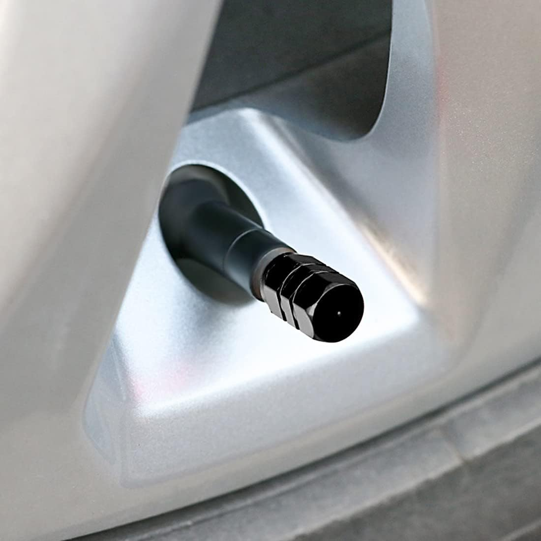 PLABBDPL Tyre Valve Caps 4 Pieces Aluminum Car Wheel Dust Cap Car Tire Marker with Hex Joint Universal Tyre Valve Caps (Black) image number 3