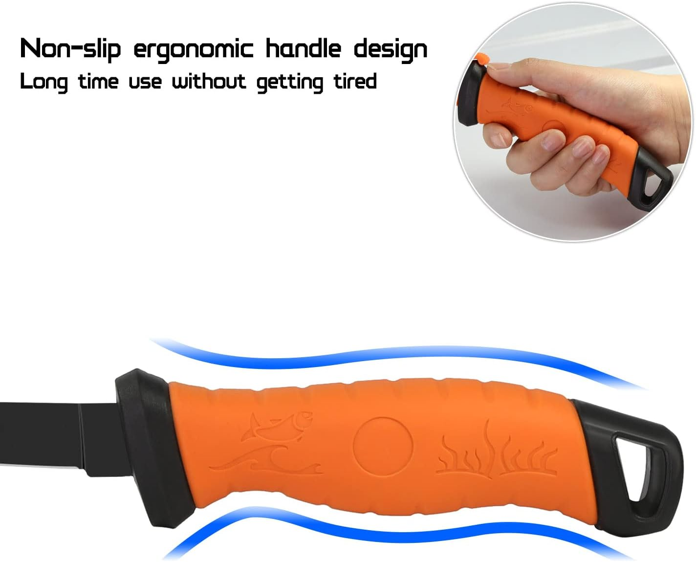 Meat and Fish Fillet Knife - Curved Steel Blades with Sheath, Sharpener, Non-Slip Handles Ideal for Filleting and Deboning - Green, 18.0 Centimeters image number 3