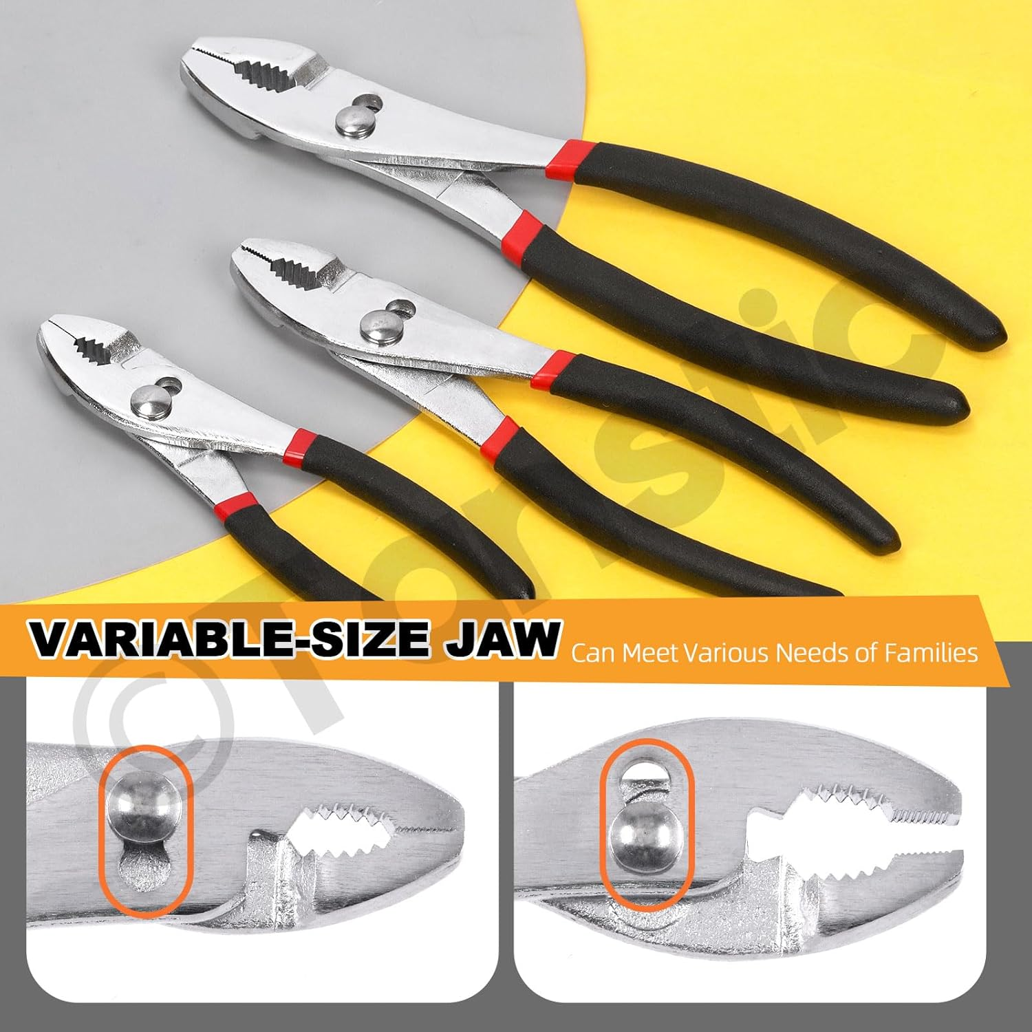 Tanstic 3Pcs 6" 8" 10" Slip Joint Pliers Set, Heavy Duty Carbon Steel Slip-Joint Pliers with Non Slip Handle
