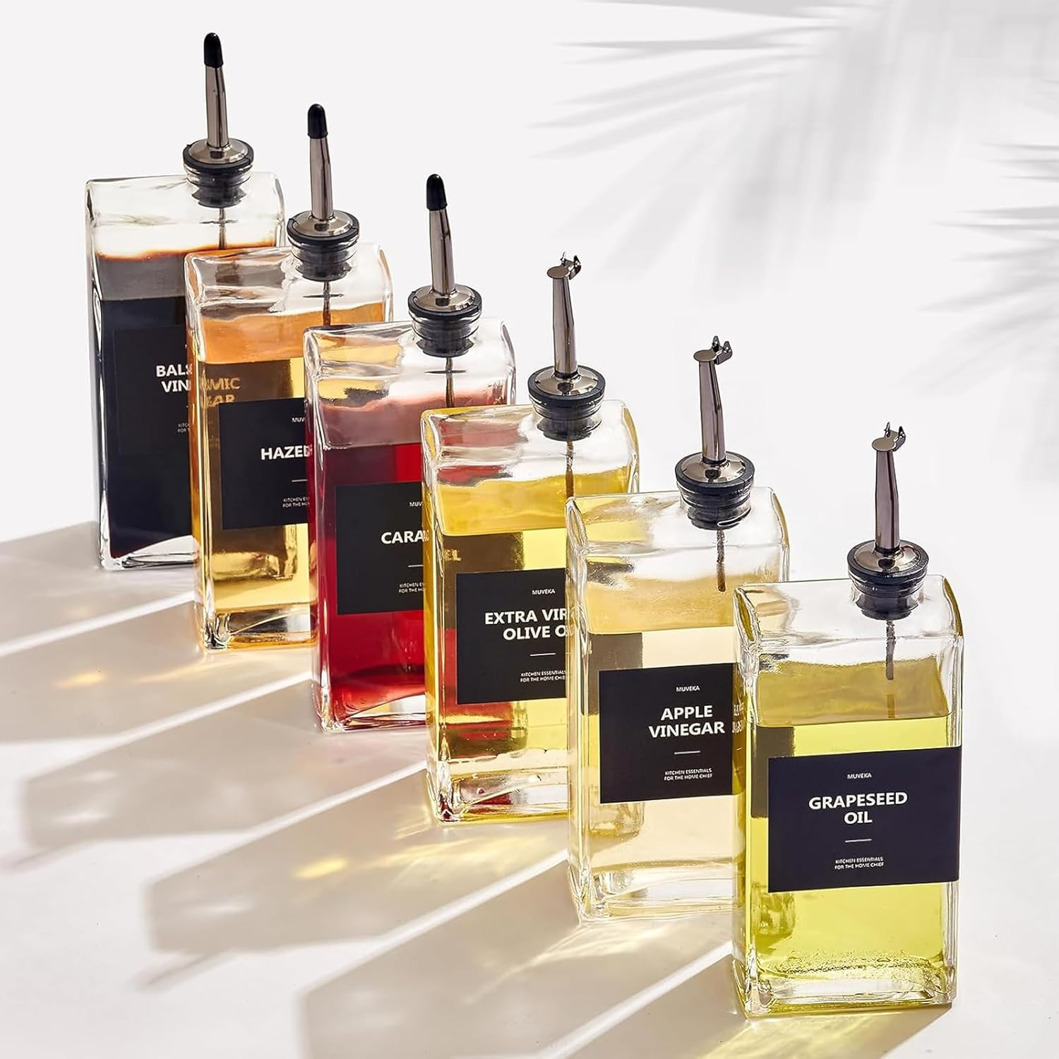 Olive Oil Dispenser Bottle for Kitchen, 16.9 Oz/ 500 Ml Cooking Oil Dispenser, Oil and Vinegar Dispenser Bottle Set, Glass Oil Container,Coffee Syrup Dispenser (Balck, Set of 2) image number 2