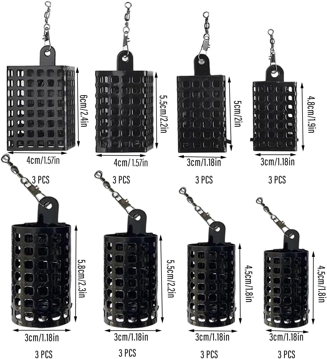 AIMALL 3-Piece Stainless Steel Fishing Bait Cage, Durable round and Square Feeder Set with Snap Fasteners, Ideal for Carp and Freshwater Fishing image number 7