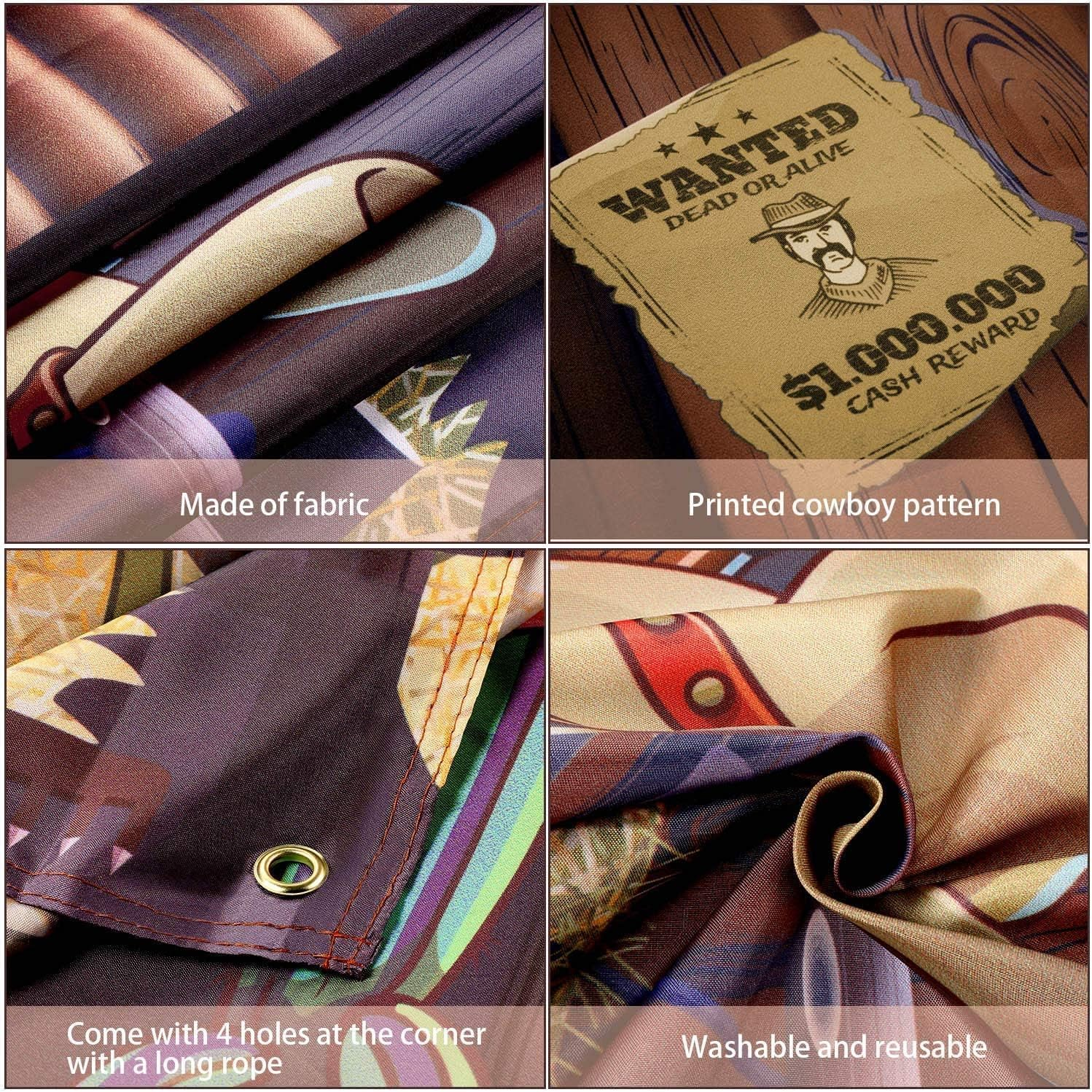 Western Party Supplies, Large Fabric Saloon Yeehaw Western Scene Setters for Western Themed, Wooden House Barn Banner Cowboy Decoration Photo Booth Backdrop Background image number 4