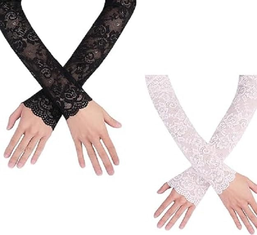 Long Fingerless Lace Sun Arm Sleeve Gloves 2Pcs UV Protection Summer Sunscreen Bridal Evening Party Driving Cover image number 1