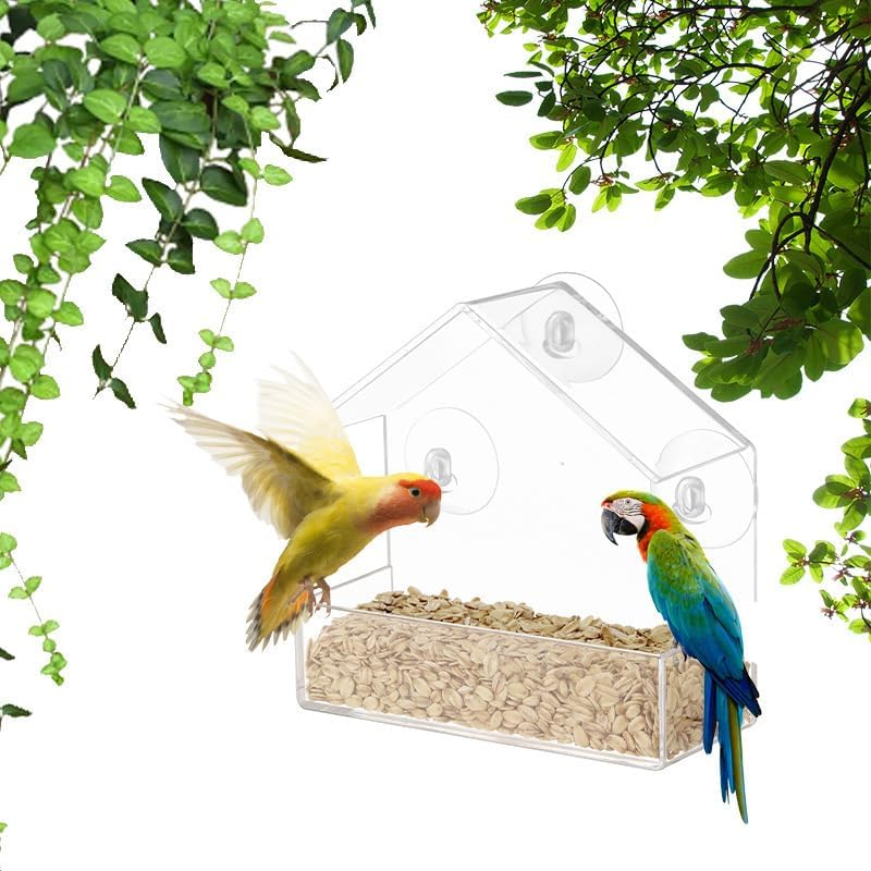 Window Bird Feeder with Strong Suction Cups, Clear Window Bird Feeder for Outside, Outdoor Bird Feeders, Transparent Bird House, Wild Bird Watching Gift, Garden Decor