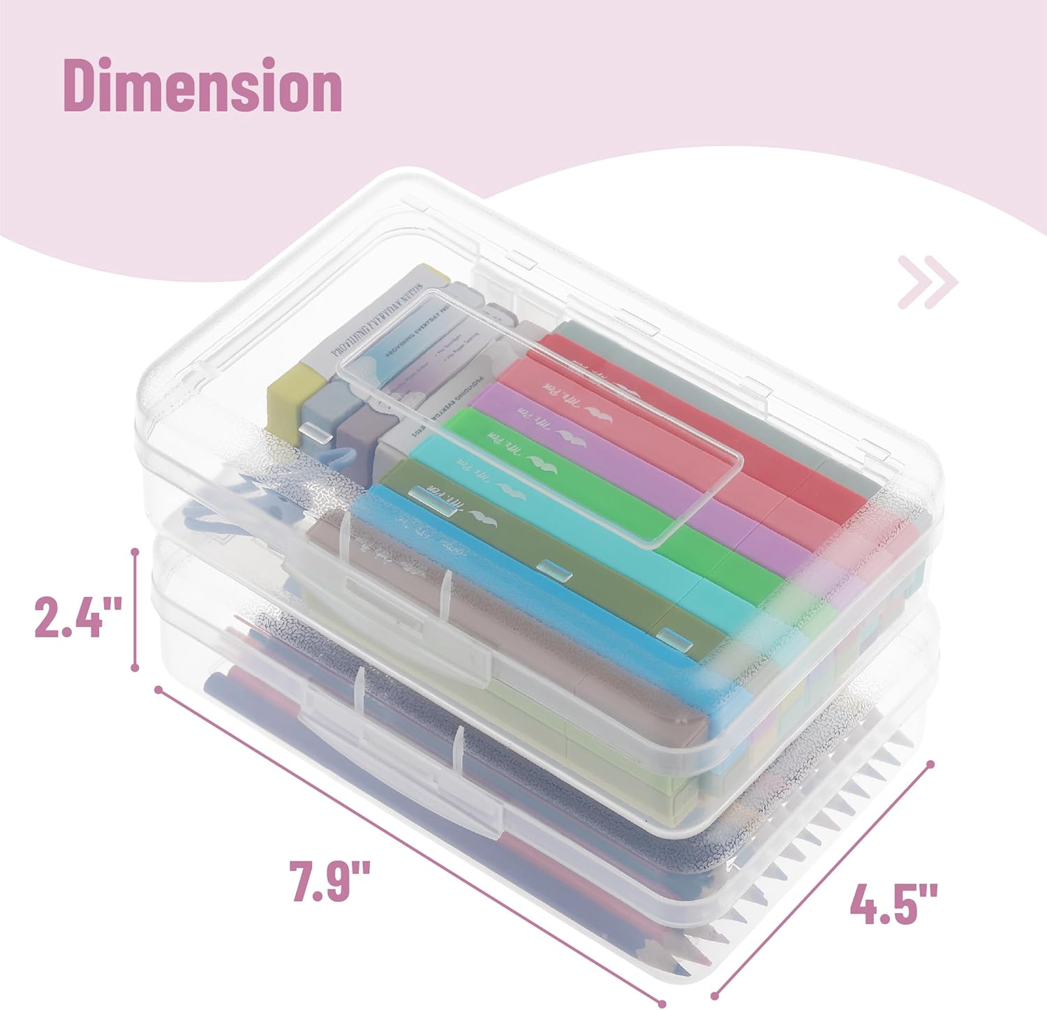 Mr. Pen- Plastic Pencil Box Case, 2 Pack, Clear, Crayon Box, Clear Pencil Case for Kids, image number 6