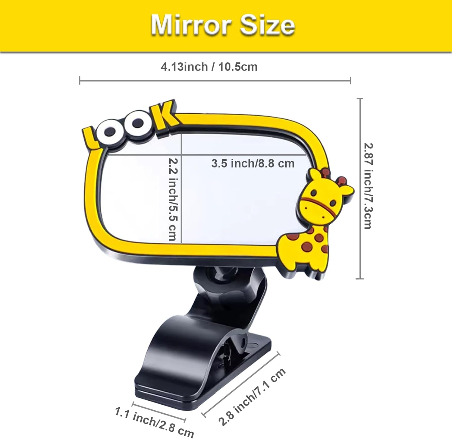 CERITORN Universal Car Interior Rearview Baby Mirror Wide Angle Convex Mirror Clip-On Mirrors for Viewing Rear Passengers(Giraffe) image number 3