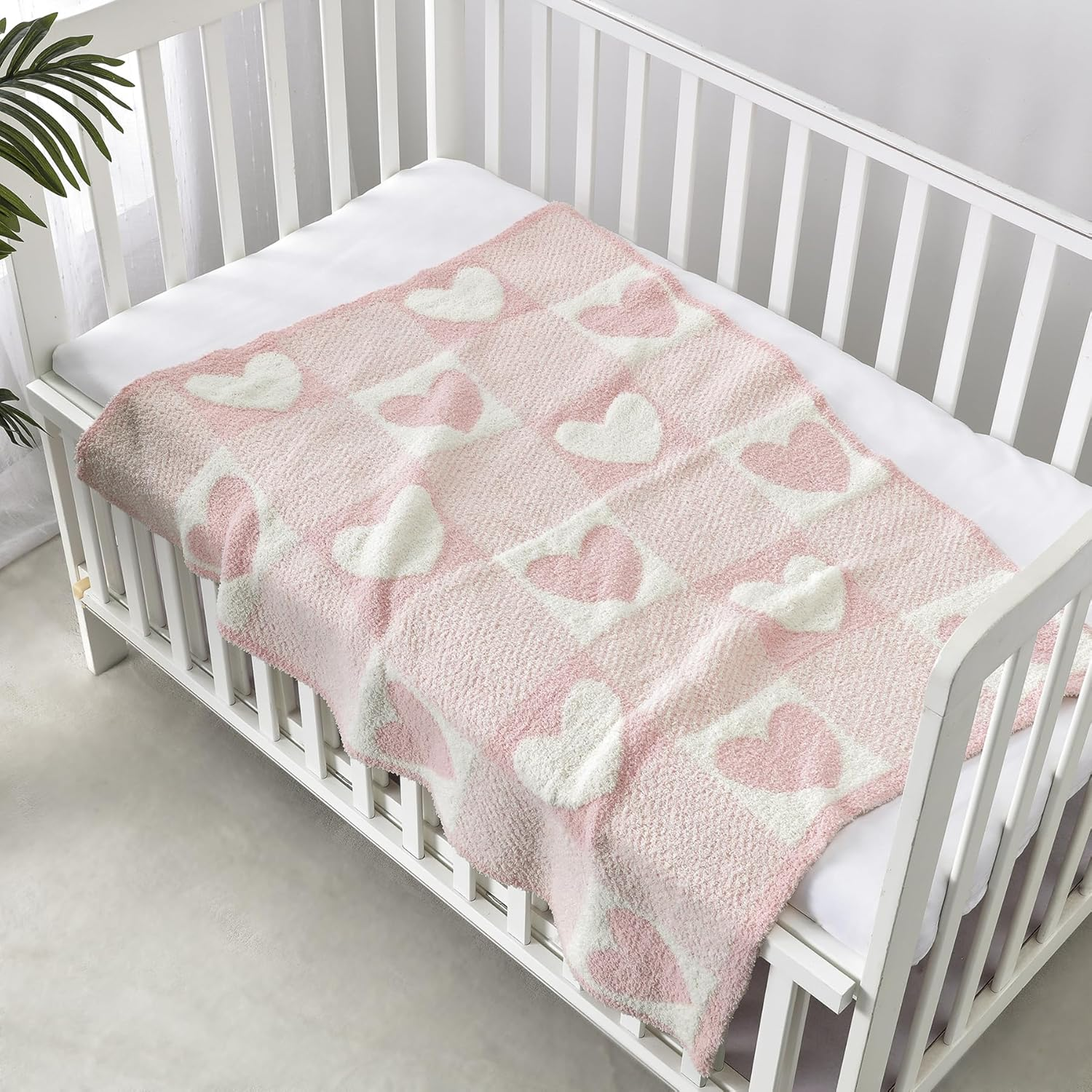 CREVENT 76X102Cm Cozy Soft Warm Chenille Baby Blanket for Girls Boys, Newborn Essentials for Infant, Baby Shower - Love Heart image number 2