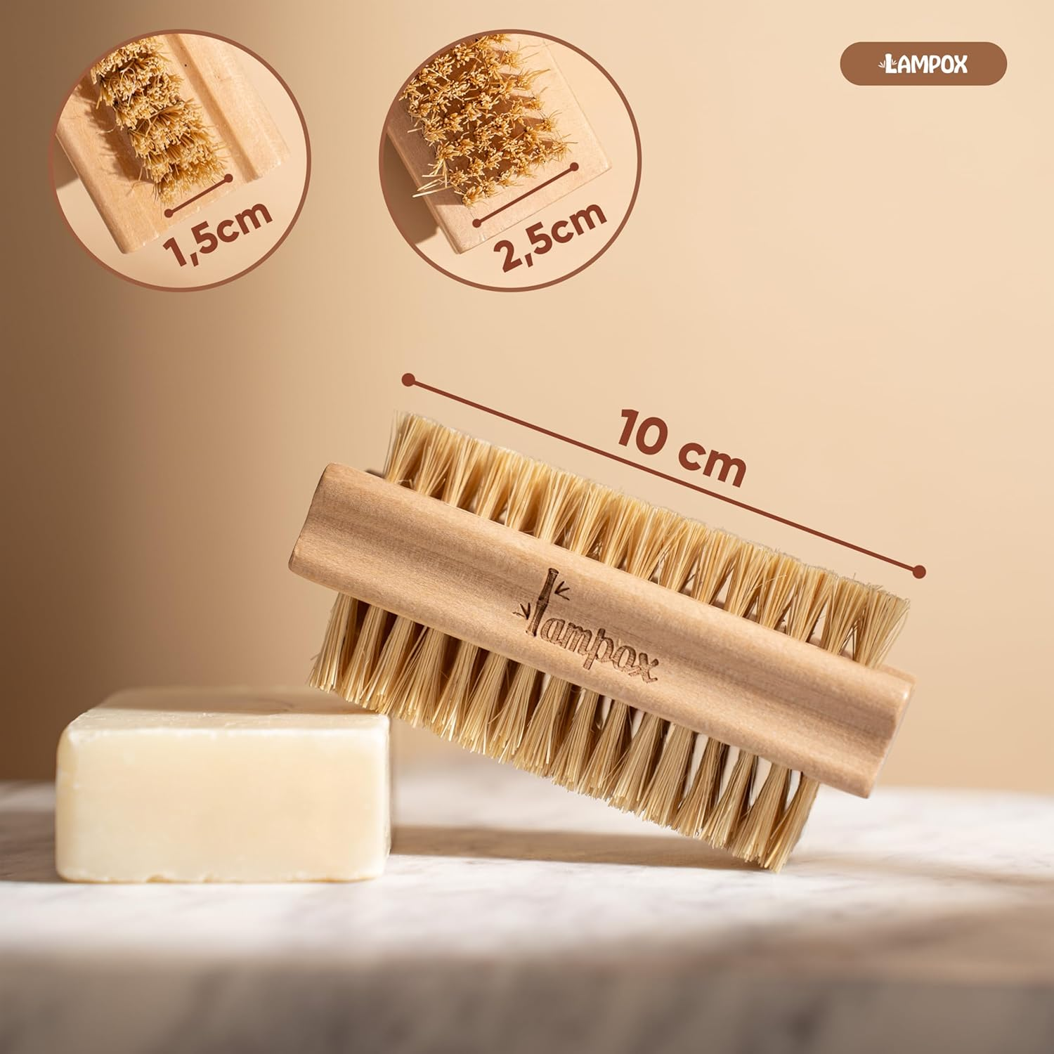 Lampox&reg; Wooden Nail Brush with Durable, Hard and Soft Bristles - Plastic-Free and Sustainable. Ideal as a Brush for Kids, Vegetable Brush, Root Brush, Finger Brush or Hand Wash Brush (3X) image number 2