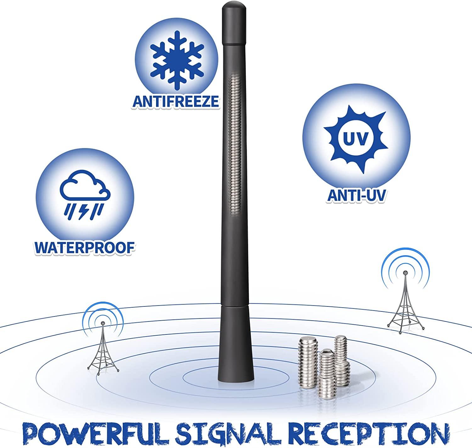 Universal Car Radio Antenna 7 Inch, Flexible Rubber Car Antenna Mast Replacement with M4 M5 M6 Thread Adapter(Color:Black) image number 4