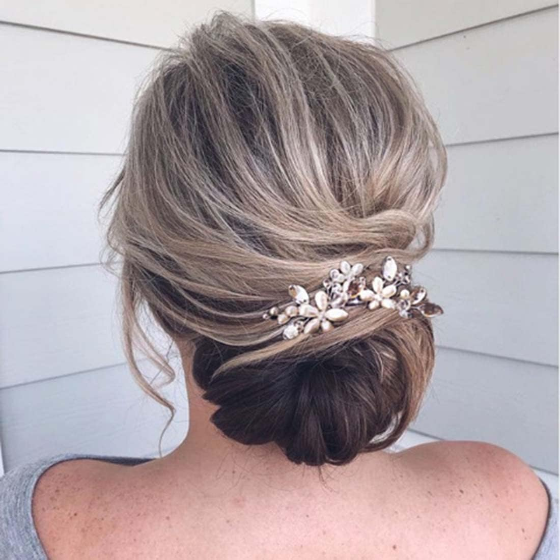 SINLOV Hair Pins for Bridal Flower Wedding Crystal Hair Accessories Headpiece Bridesmaid Pearl Hair Accessories for Women (Gold)