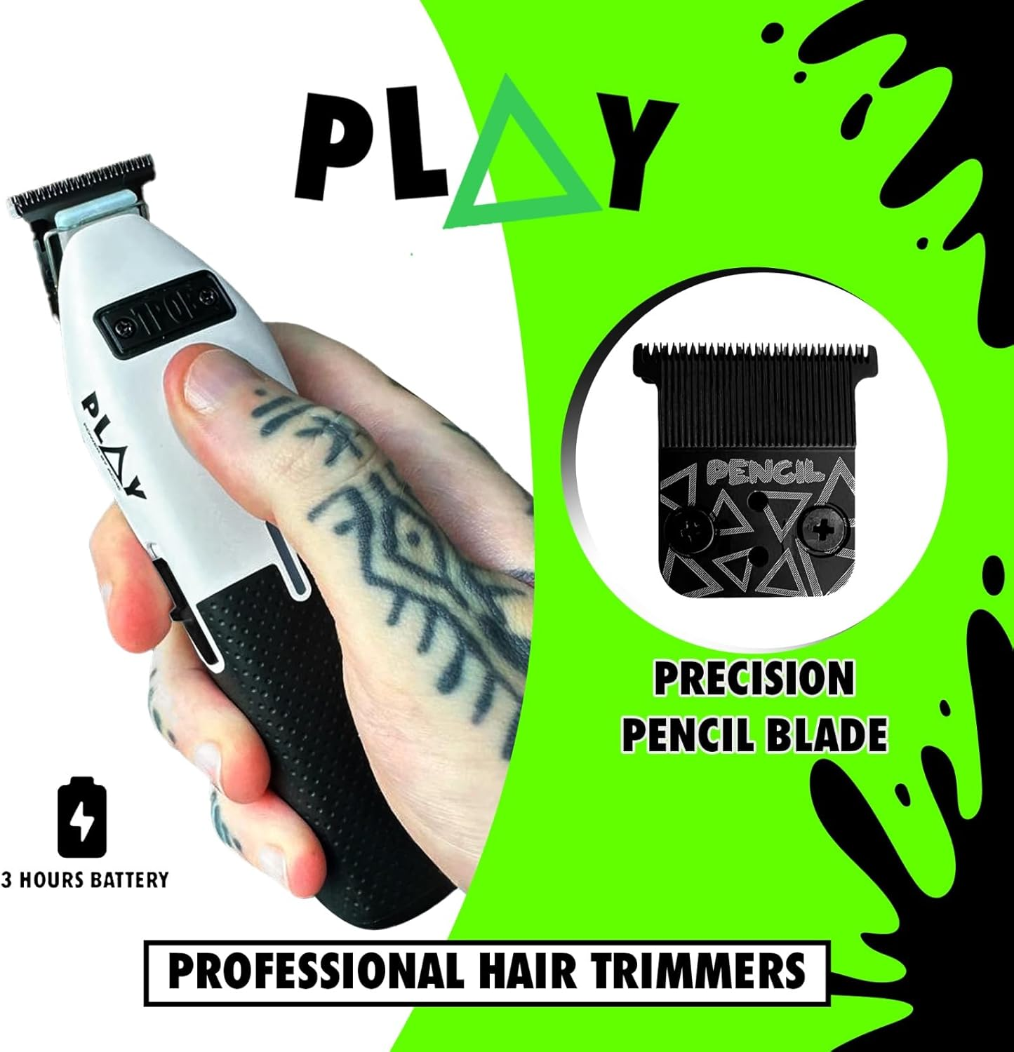 TPOB Play Professional Barber Hair Trimmer for Men 7000 RPM (White) - Black + Softy image number 5