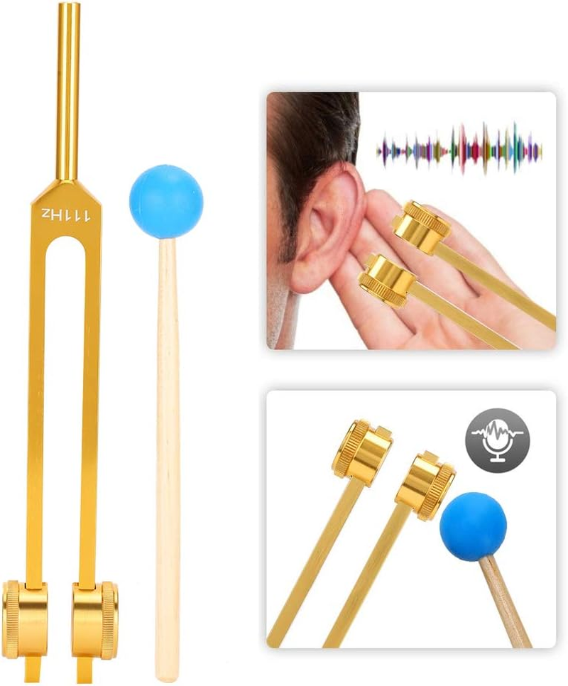 Aluminum Alloy 111HZ Frequency Tuning Fork, Yoga Meditation Tuning Energy Fork with Hammer, Massage Therapy and Acupressure Tool Kit with Storage Bag(Gold) image number 5