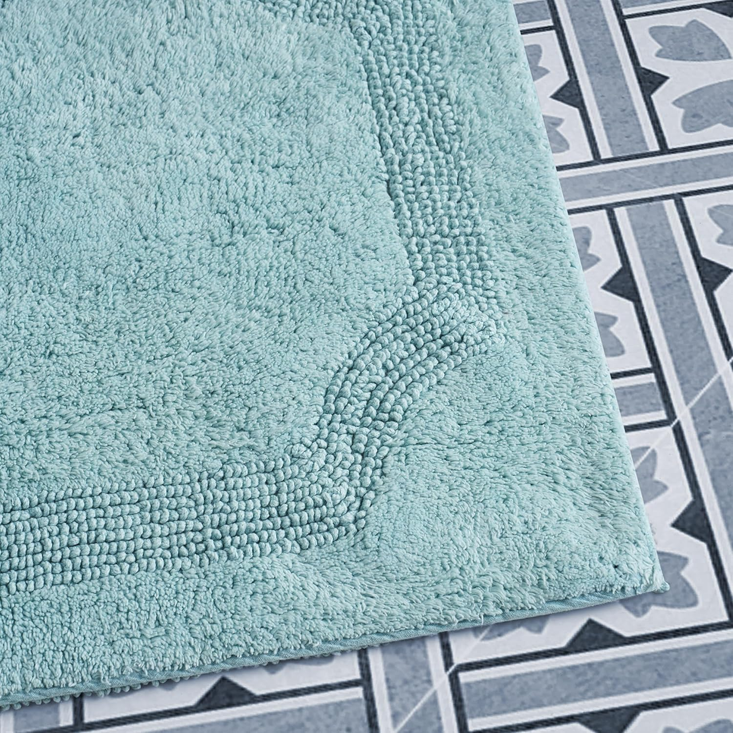 Laura Ashley Reversible Cotton 21 X 34 In. Bath Mat, Aqua image number 3