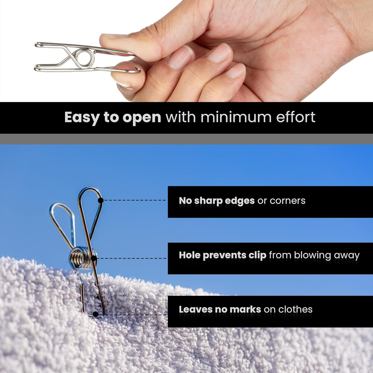 DIRECT from FACTORY Stainless Steel Pegs (Pack of 80) &ndash; 5.5X1.3X2.5 Cm, Metal Hanging Clips for Clothes, Towels, Socks, Pictures, Paper &ndash; Heavy Duty, Windproof, Multipurpose Wire Pins for Laundry image number 3