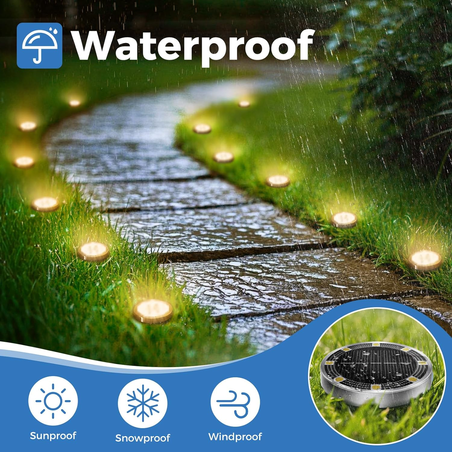 Peasur Pack of 24 Solar Floor Lights Outdoor, 8 LED Solar Lights for Outdoor Garden Weatherproof Solar Lights Garden Lighting for Ground Path Lawn Walkway Warm White image number 2