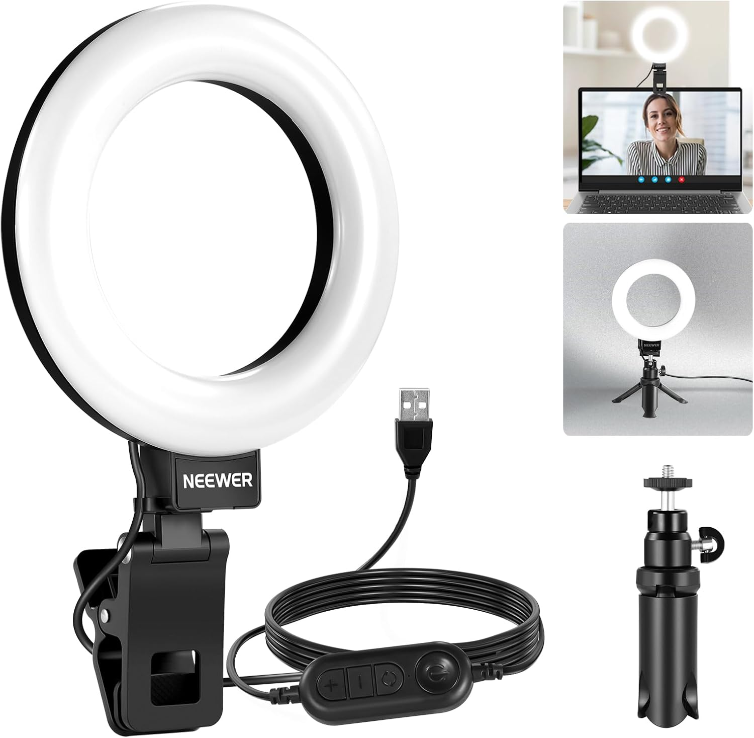 NEEWER Basic 5" Ring Light for Video Conference Lighting, Clip on Light Kit with Desk Tripod Stand for Monitor Laptop Computer Zoom Call Live Streaming Remote Working Learning Video Recording, BR60 image number 1