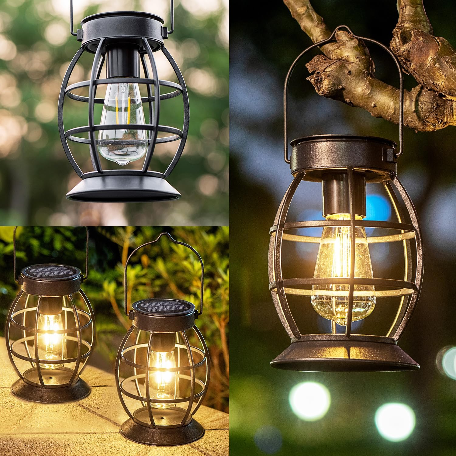 Leidrail Solar Outdoor Lights Hanging Solar Lantern Metal Solar Lights Outdoor Waterproof Lanterns Decorative Outdoor Lights Solar Powered for Garden Yard Patio Pathway 2 Pack
