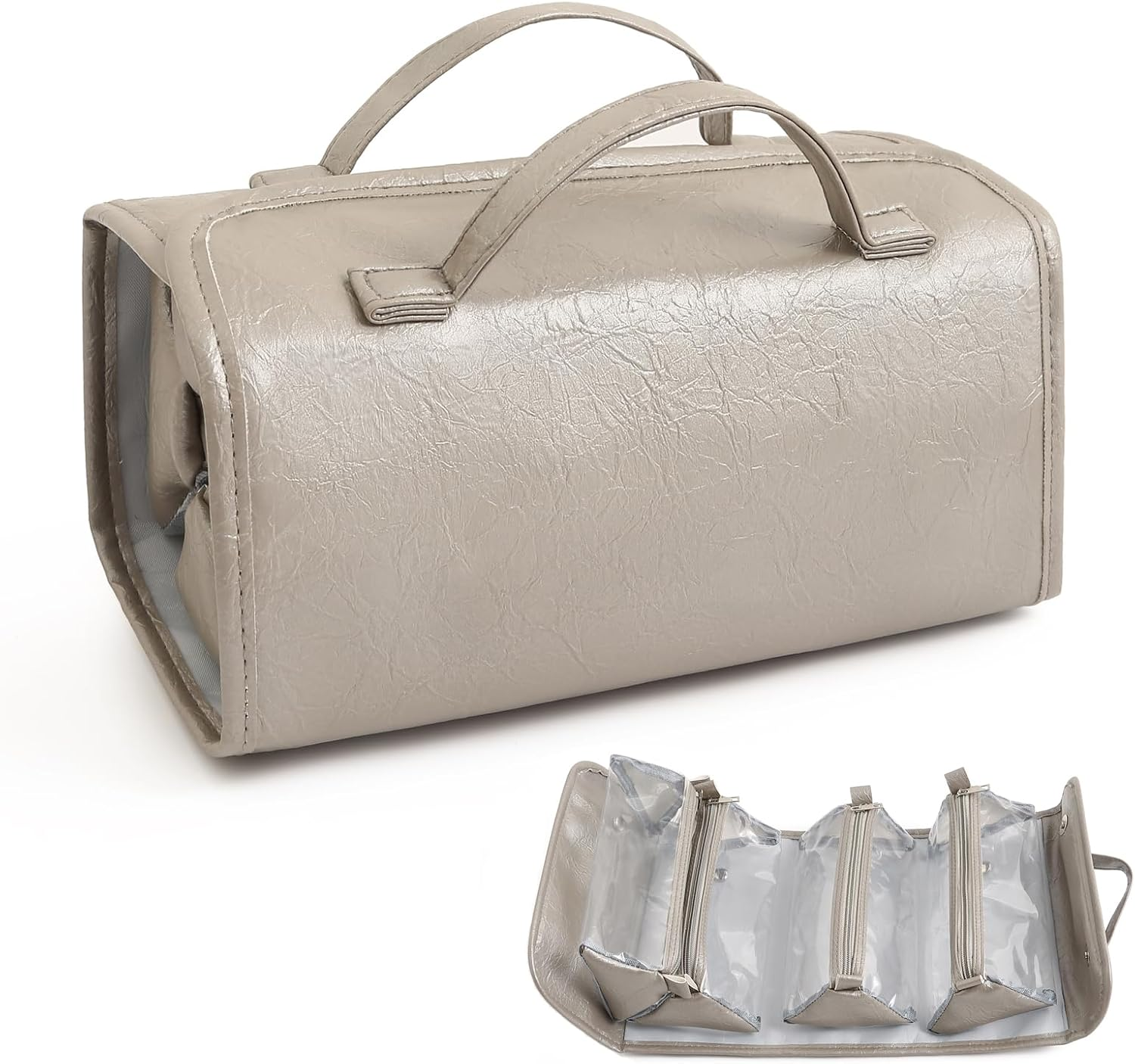 4-In-1 Expandable Makeup Organizer Makeup Bags for Women Cosmetic Bag for Purse Waterproof Cosmetic Bags (Gray) image number 4