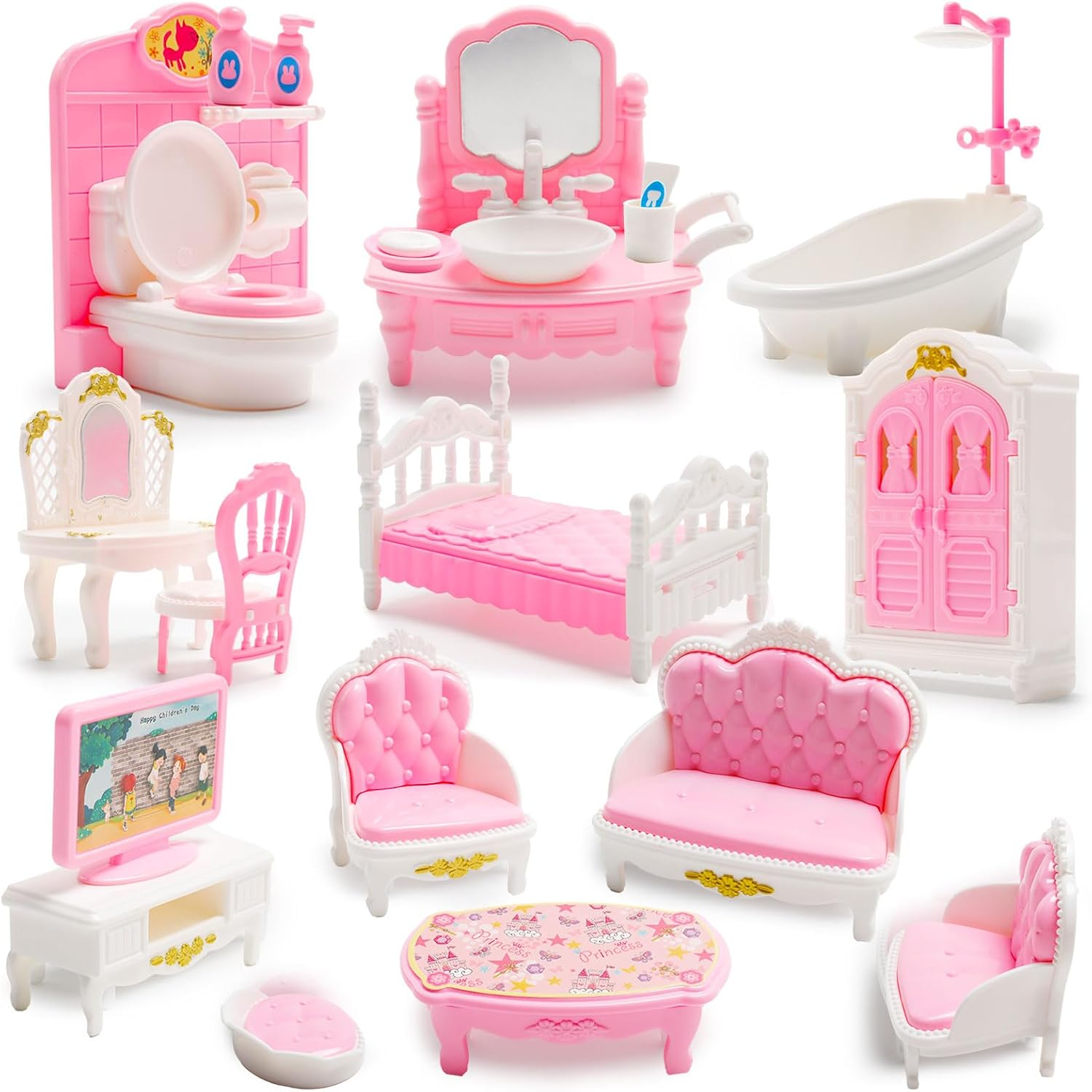 20 Pcs Mini House Furniture Set Miniature Bedroom Living Room Bathroom 1:12 Furniture Accessories Model image number 5
