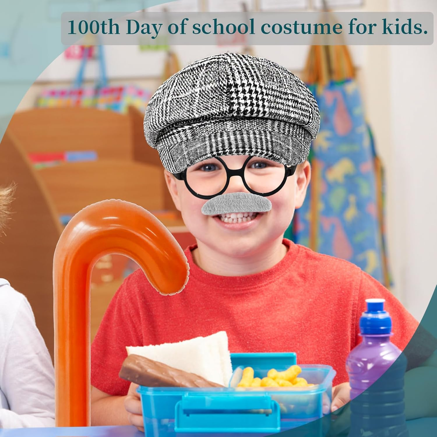 4 PCS 100Th Day of School Costume Old Man Costume,Grandpa Costume Set,Dressing up Old Man Costume Accessories for Kids,Boys,Cosplay Party,Halloween Grey image number 3