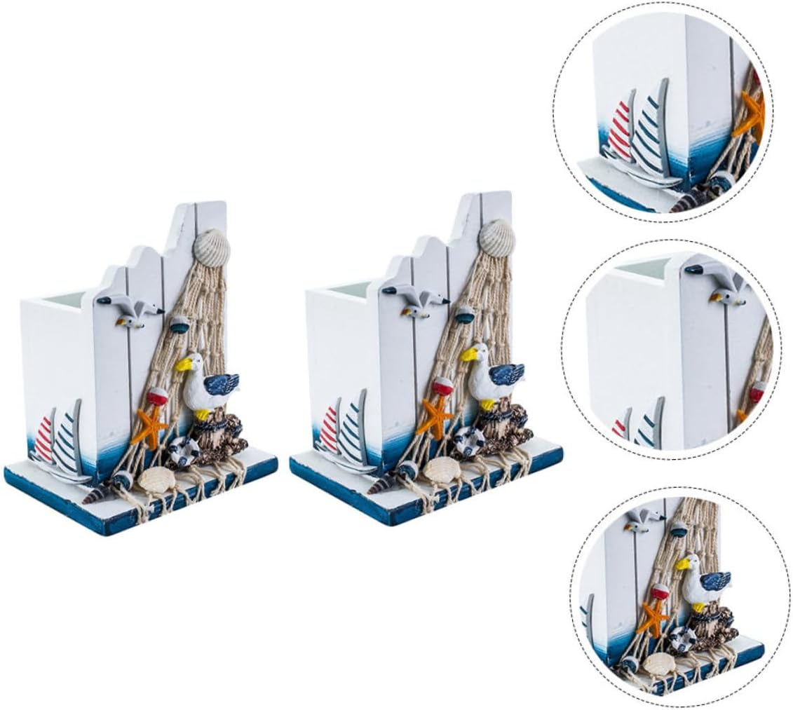 NUOBESTY 2Pcs Desk Pen Pencil Holder Wooden Mediterranean Style Stationery Organizer Capacity Office School Classroom Storage Box image number 4