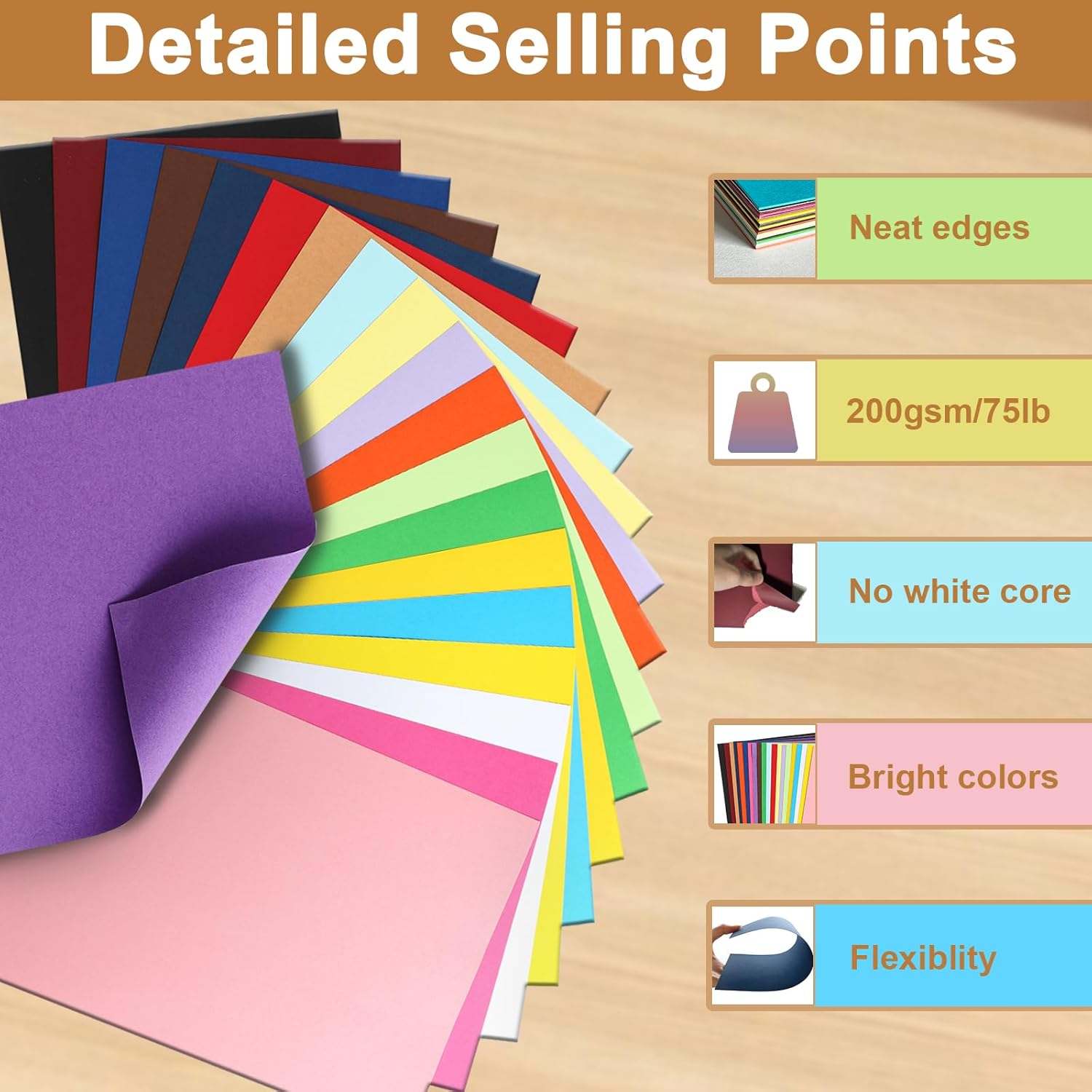 100 Sheets 20 Assorted Colors Cardstock Scrapbooking Paper, 92Lb Heavyweight Card Stock A4 Colored Paper for Birthday Decorations, Cards Making, Greeting Cards, Wedding Invitations image number 3