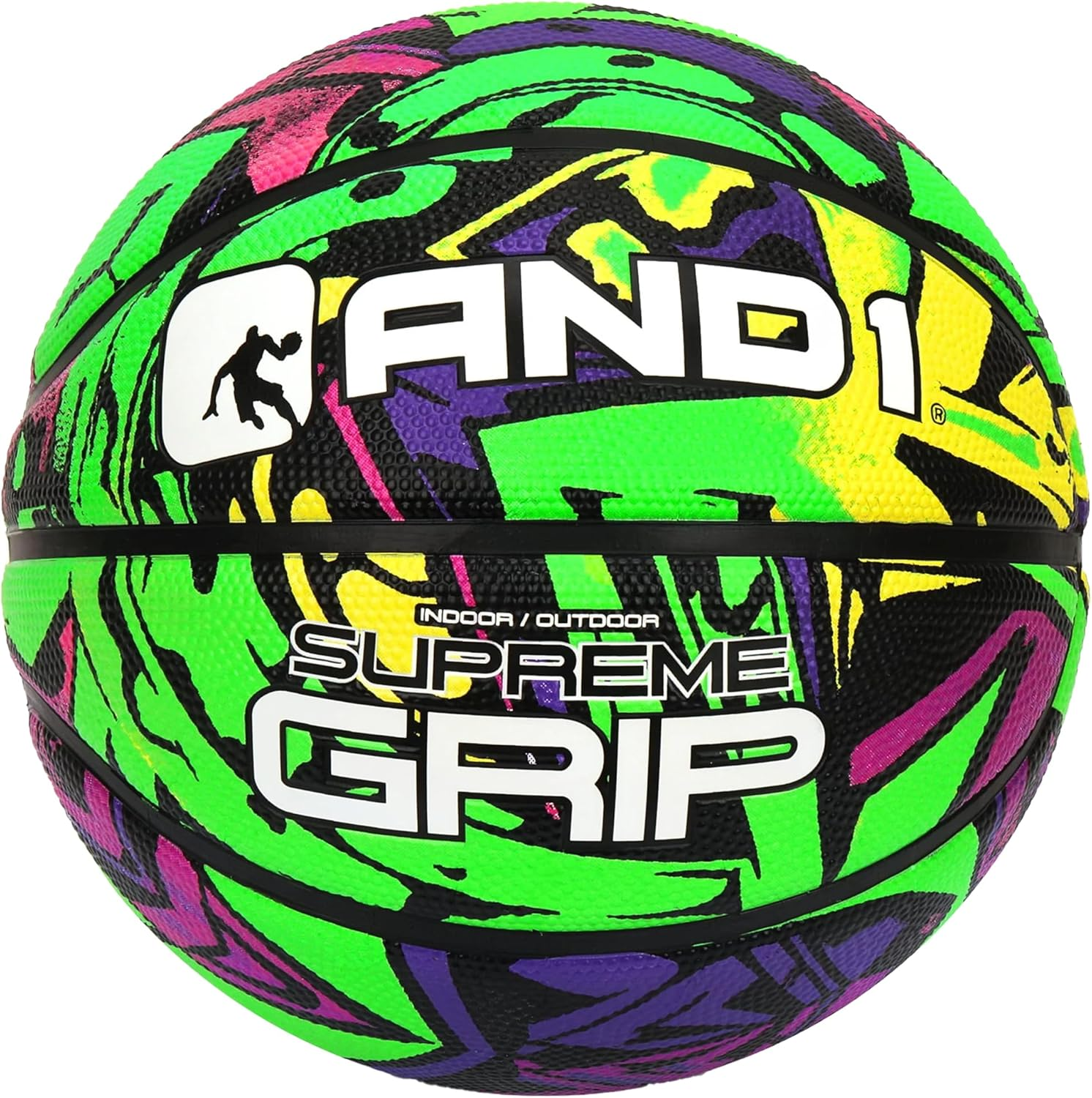 AND1 Supreme Grip Basketball: Official Regulation Size 7 (29.5 Inches) Rubber Basketball - Deep Channel Construction Streetball, Made for Indoor Outdoor Basketball Games